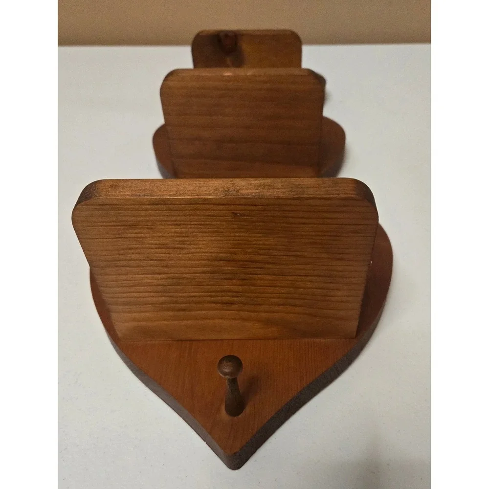 Vintage 3 Tier Wooden Heart Wall Shelf Rustic Cottagecore Farmhouse 20in Peg